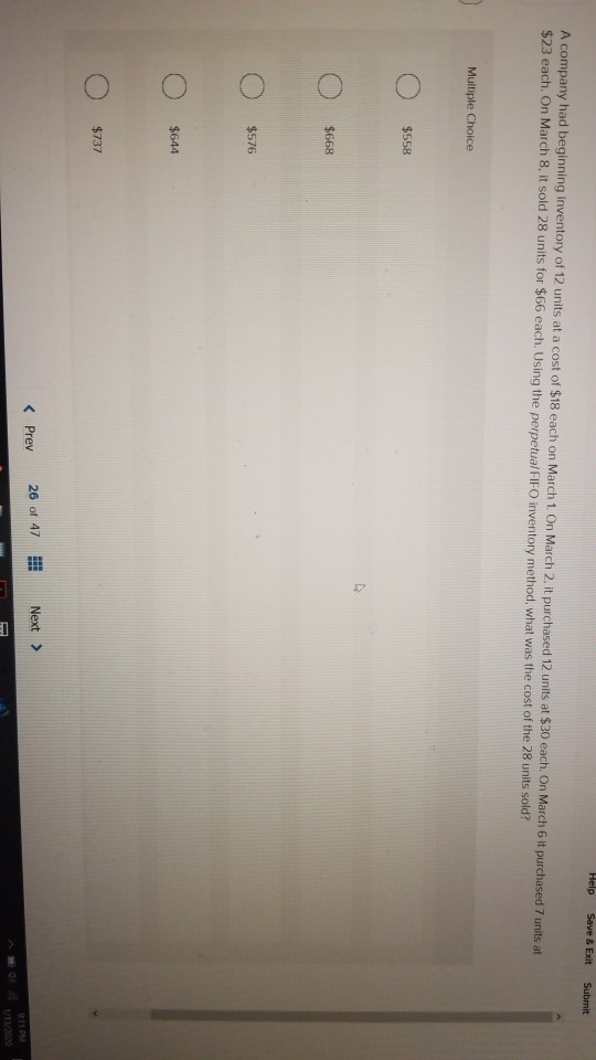 Help Save & Exit Submit A company had beginning inventory of