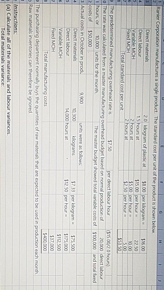 E H 6 7 G 1 Ranier Corporation manufactures a single