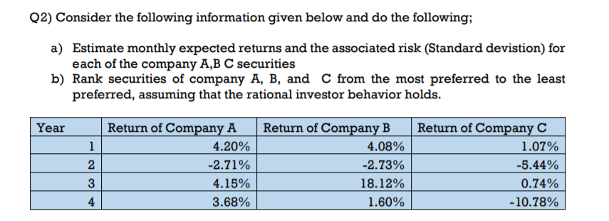 Post answer upto 3 decimal points Q2) Consider the following information