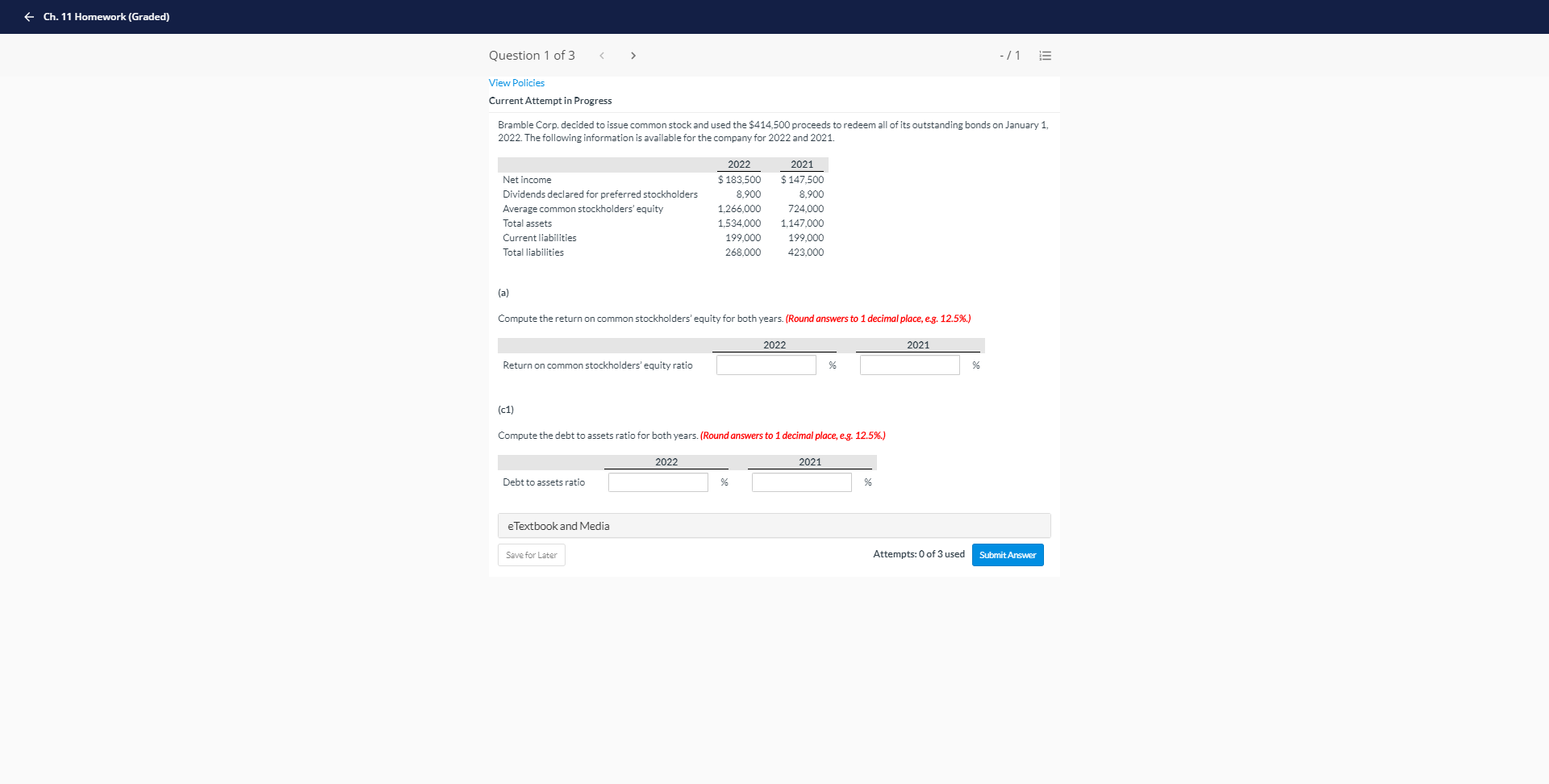  e Ch. 11 Homework (Graded) Question 1 of 3 > -/1