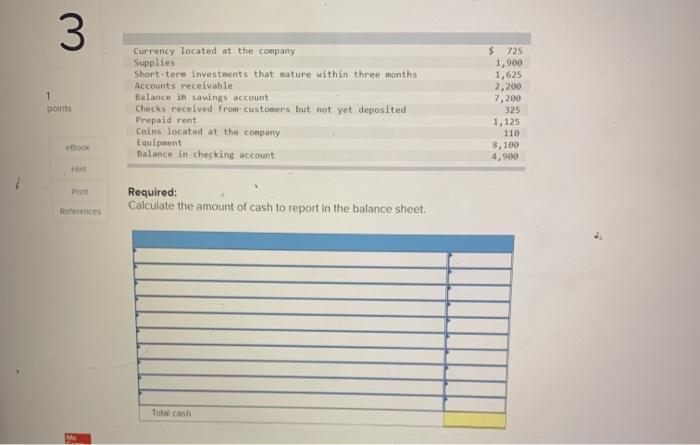  3 1 points Currency located at the company Supplies Short-term investments