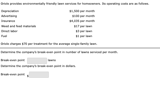  Oriole provides environmentally friendly lawn services for homeowners. Its operating costs