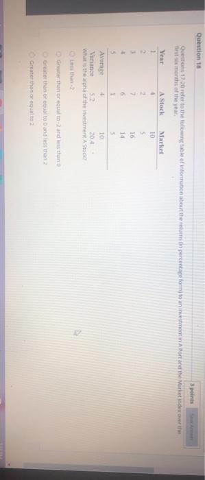  Question 18 3 points Questions 12 20 refer to the following