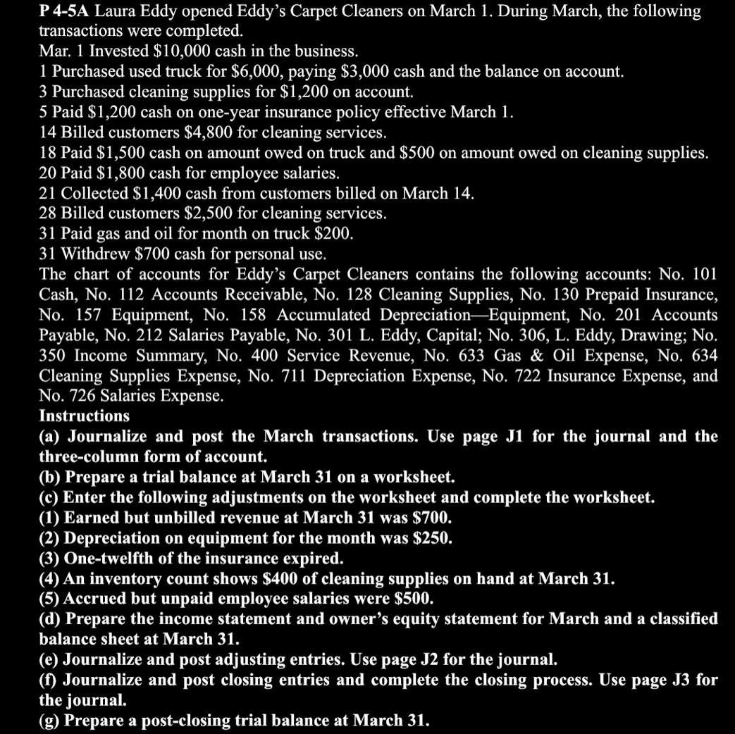 P 4-5A Laura Eddy opened Eddy's Carpet Cleaners on March 1.