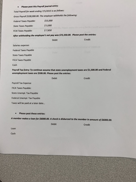 Please post this Payroll journal entry: Total Payroll for week ending