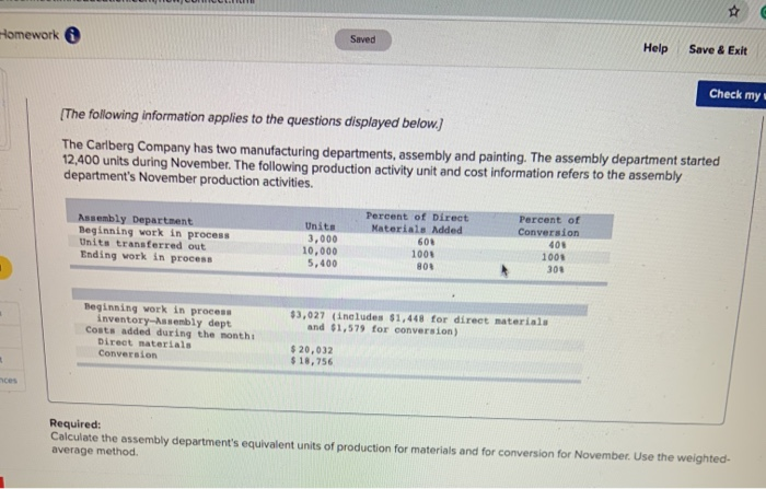  Saved lomework Help Save & Exit Check my (The following information