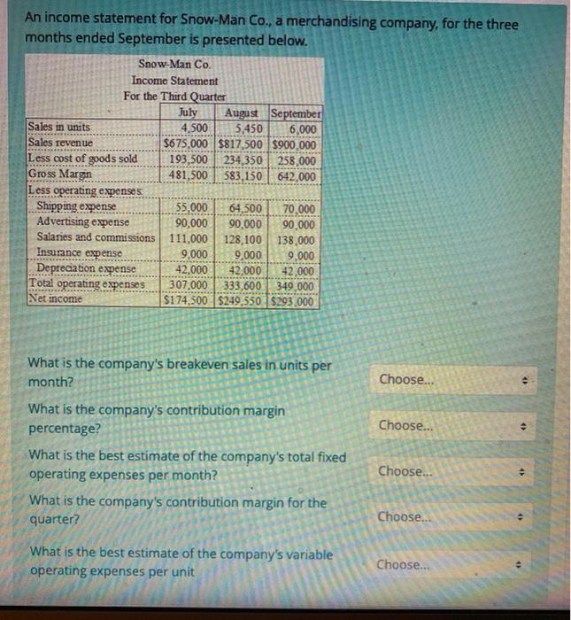  An income statement for Snow-Man Co., a merchandising company, for the