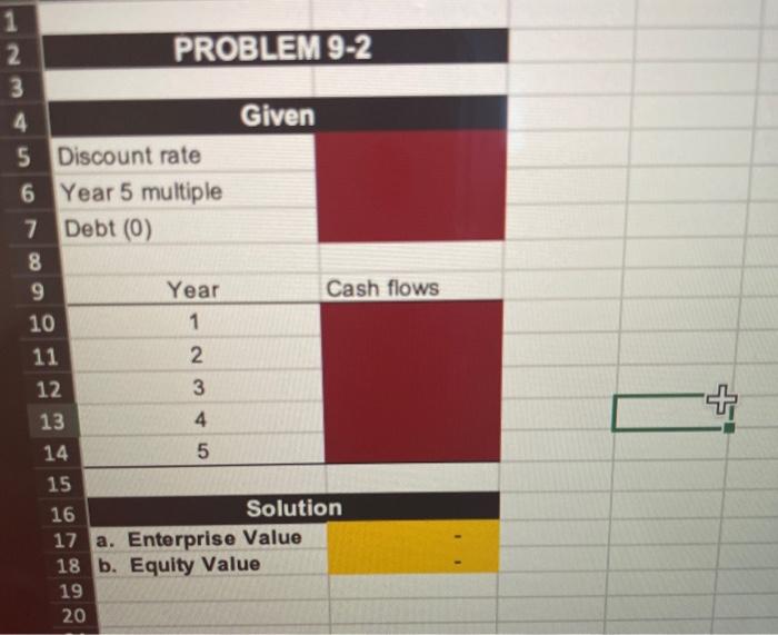 1 2 PROBLEM 9-2 3 4 Given 5 Discount rate 6