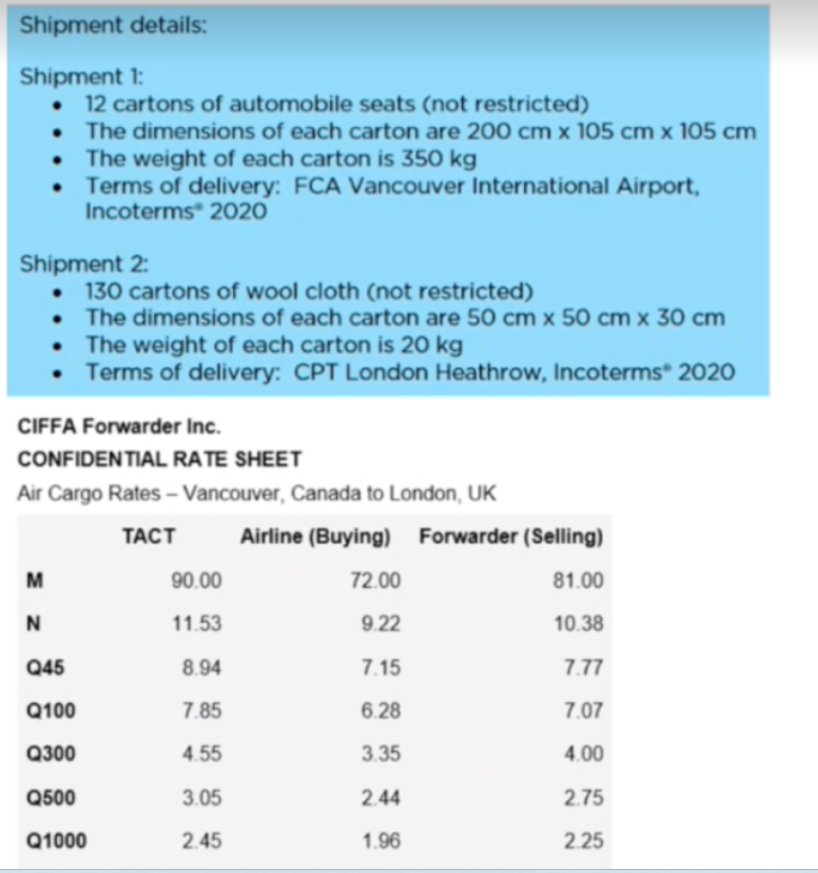 air freight charges the forwarder will charge the person reasonable for shipment