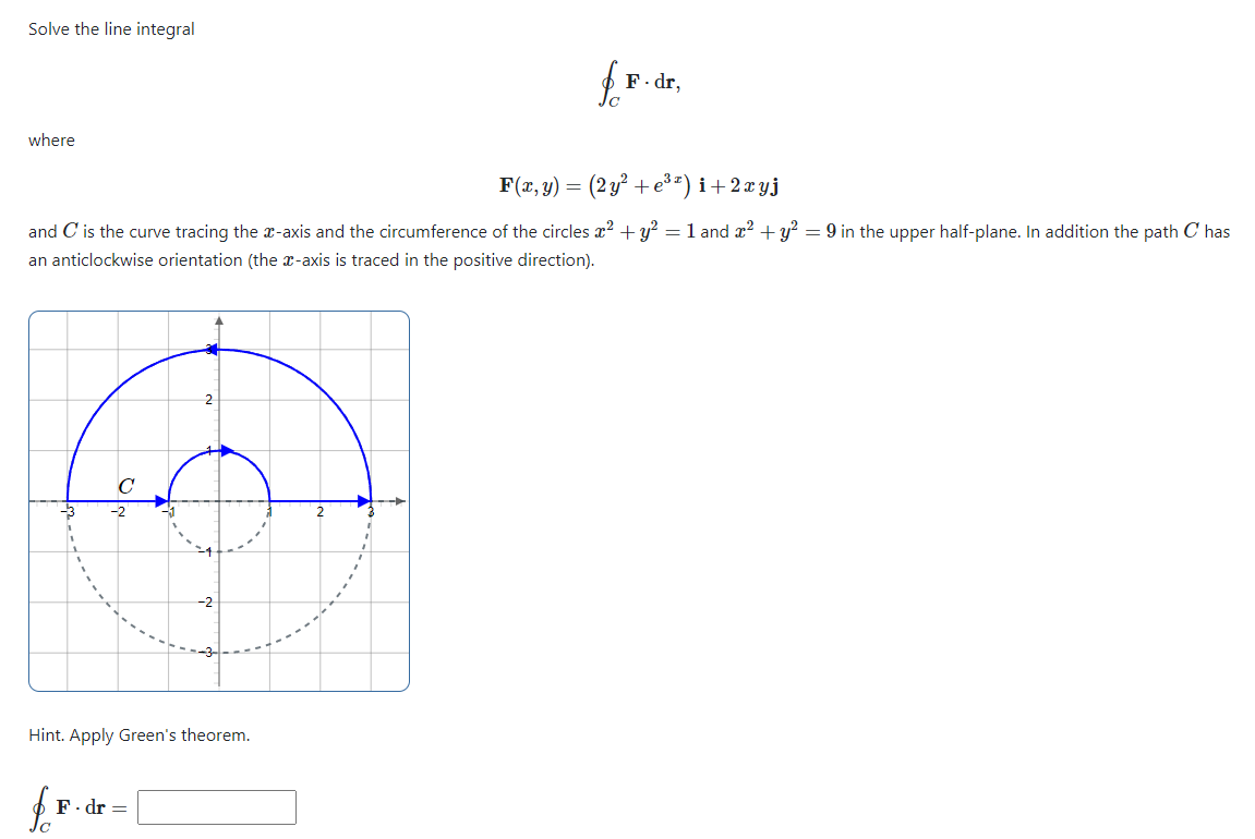  Solve the line integral fF-dr, c F[$,y] = (23f +833) i+2zryj