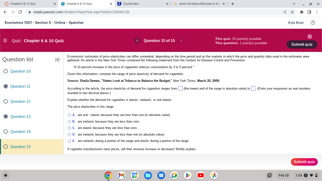  Chapter 6 & 10 Quiz X Chapter 6 & 10 Quiz
