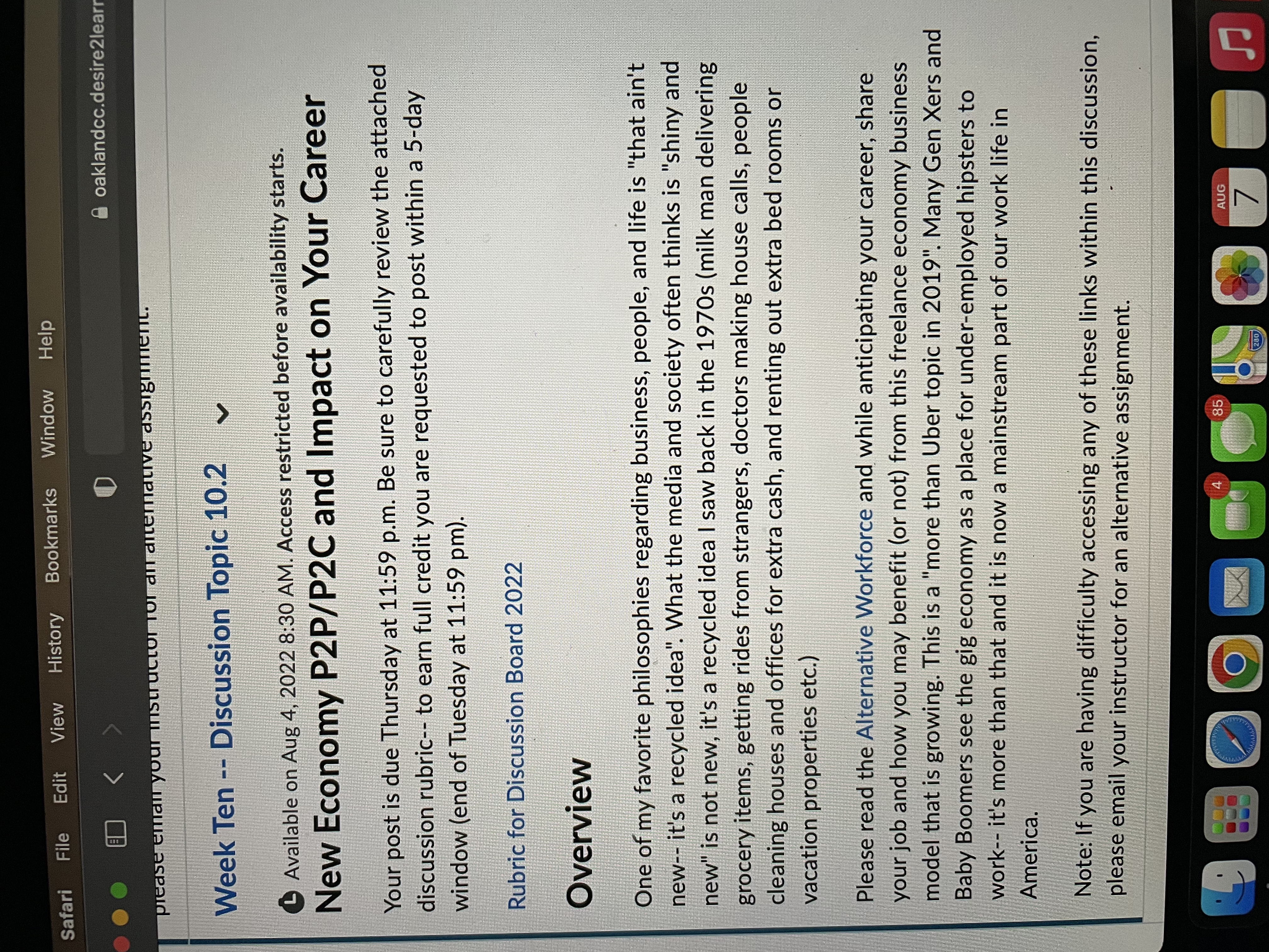 D oaklandcc.desire2learn.com DISCUSSION TOPIC LOL Available on Aug 4, 2022 8:30 AM.