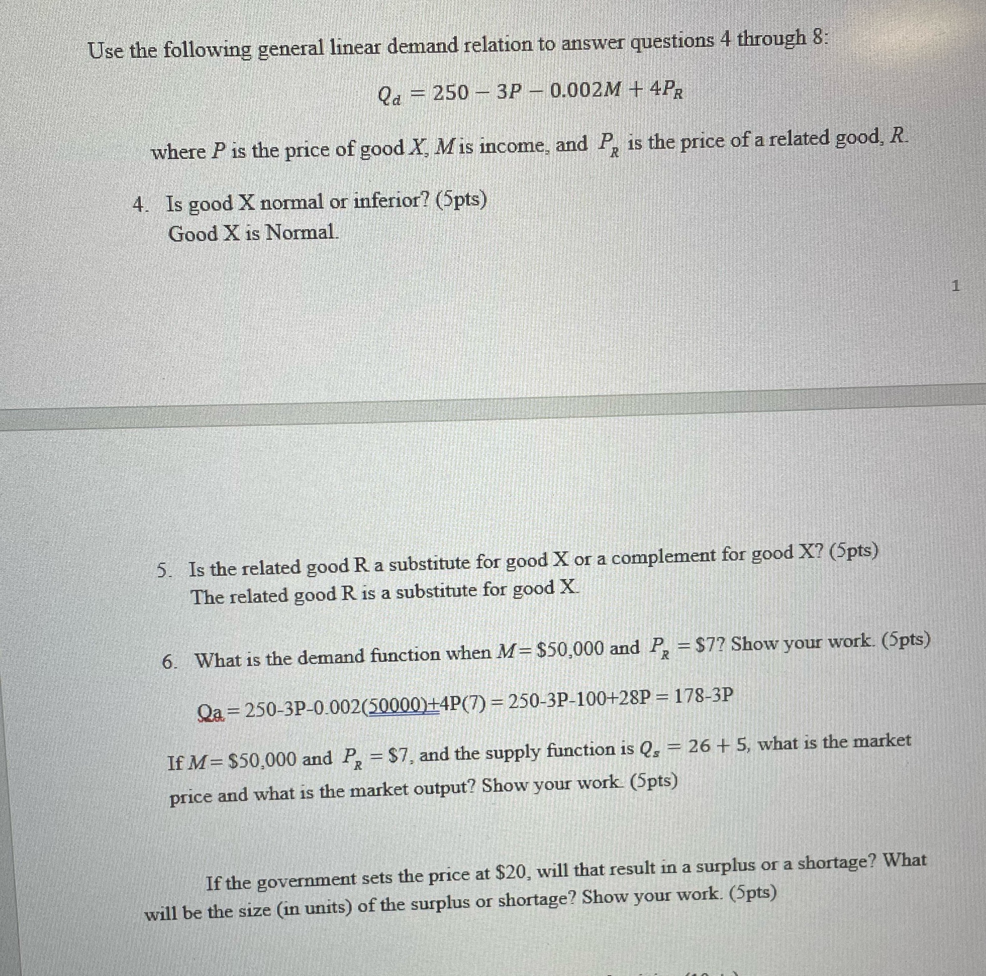I need the work shown on questions 7 and 8 that are