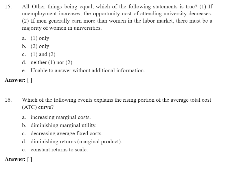 think is best for each of the following questions by putting an
