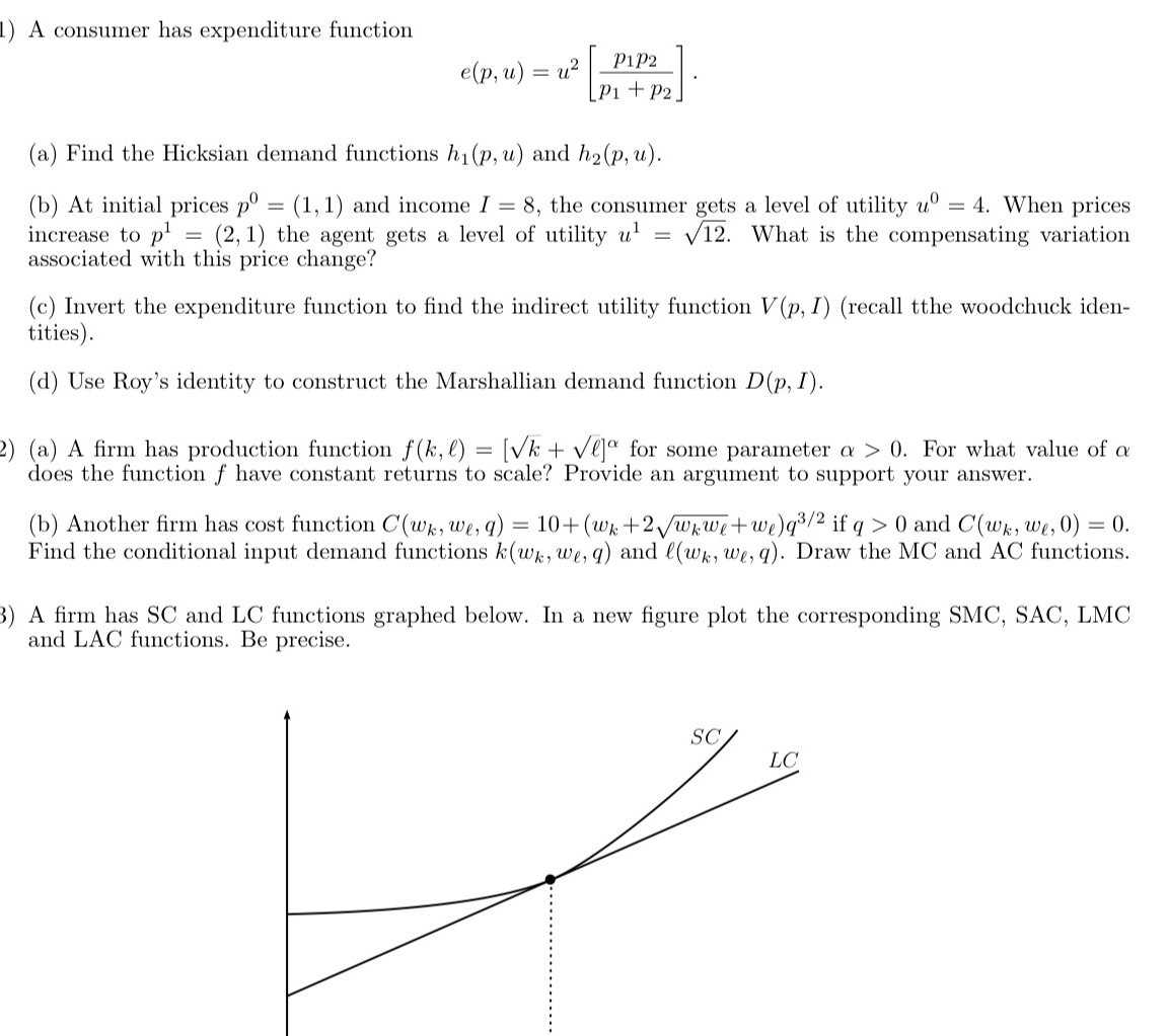 Please help me with a clear solution l) A consumer has expenditure