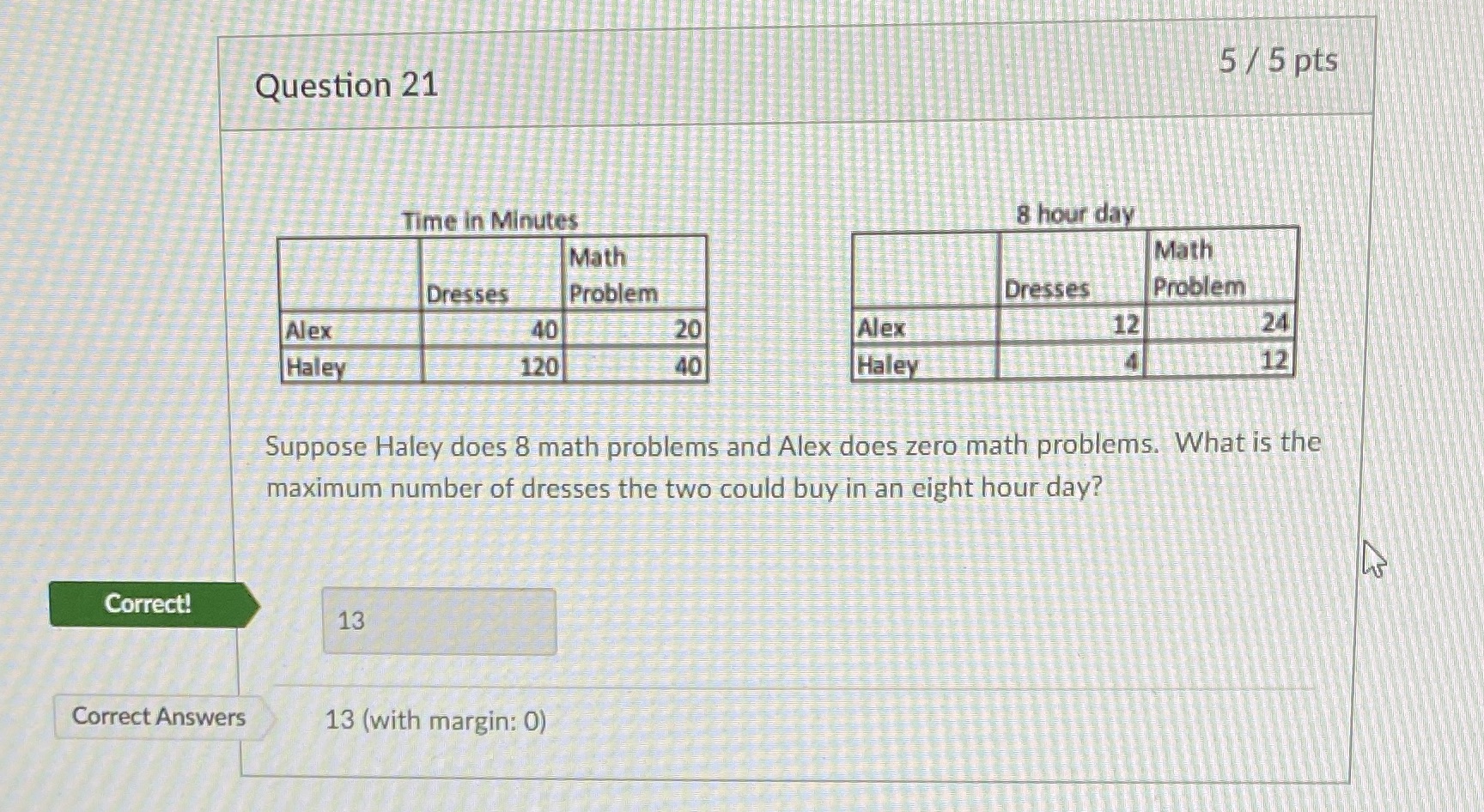 How do you solve this problem 5 / 5 pts Question 21