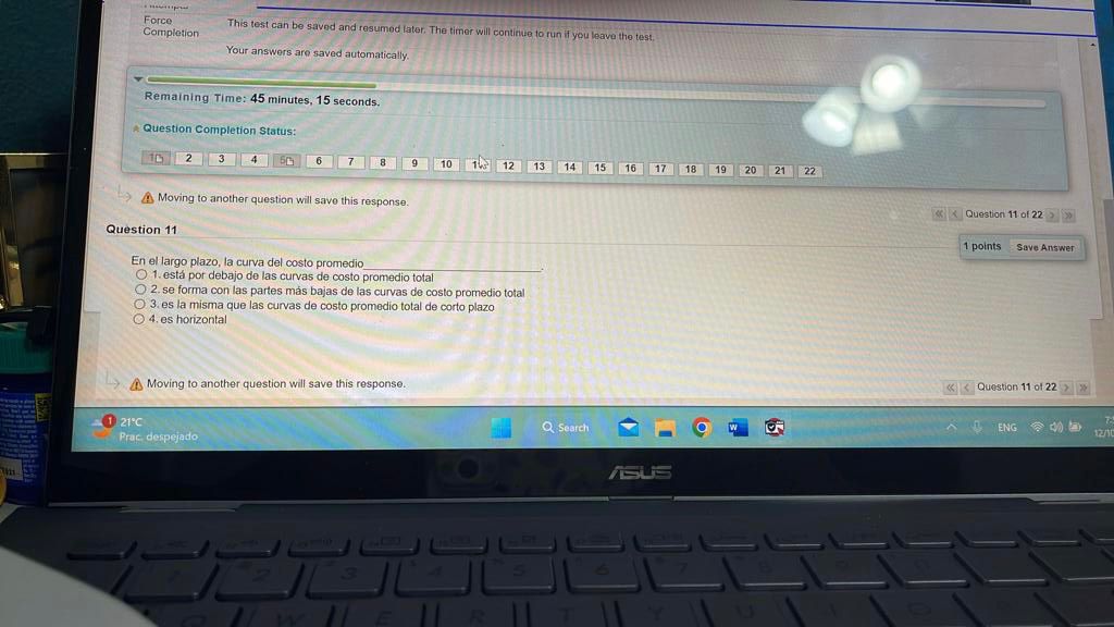  Force Completion This test can be saved and resumed later. The