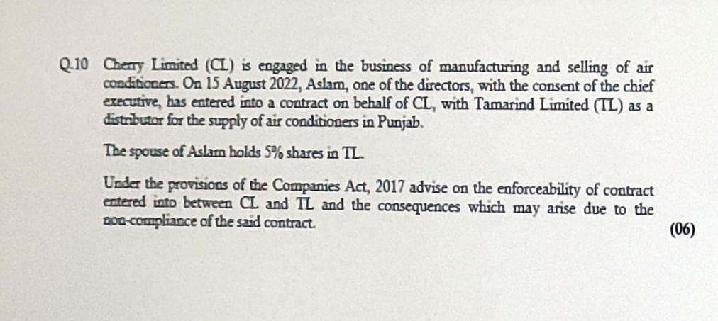 Answer This As Soon As Possible Q.10 Cherry Limited (CL) is engaged