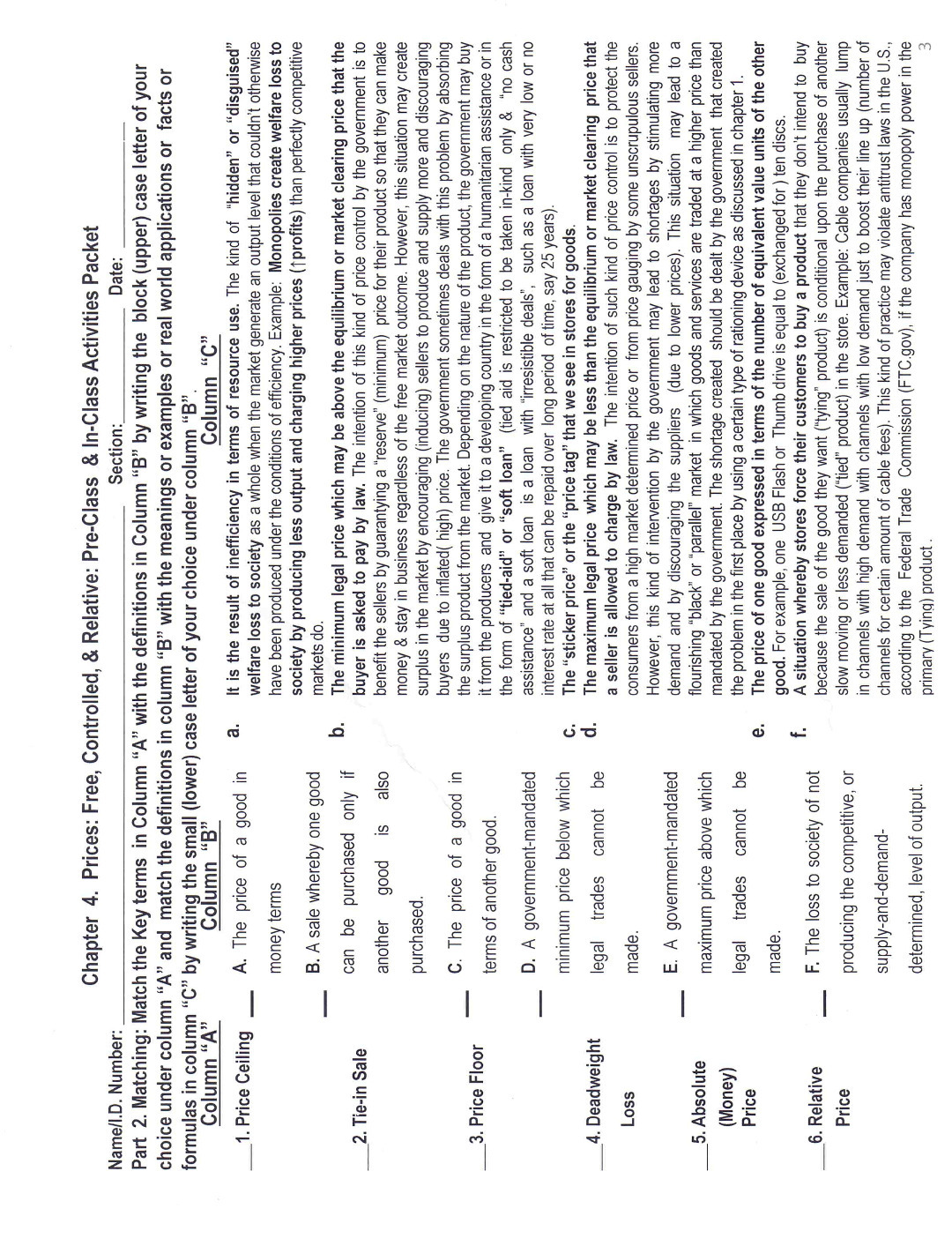  Chapter 4. Prices: Free, Controlled, & Relative: Pre-Class & In-Class Activities