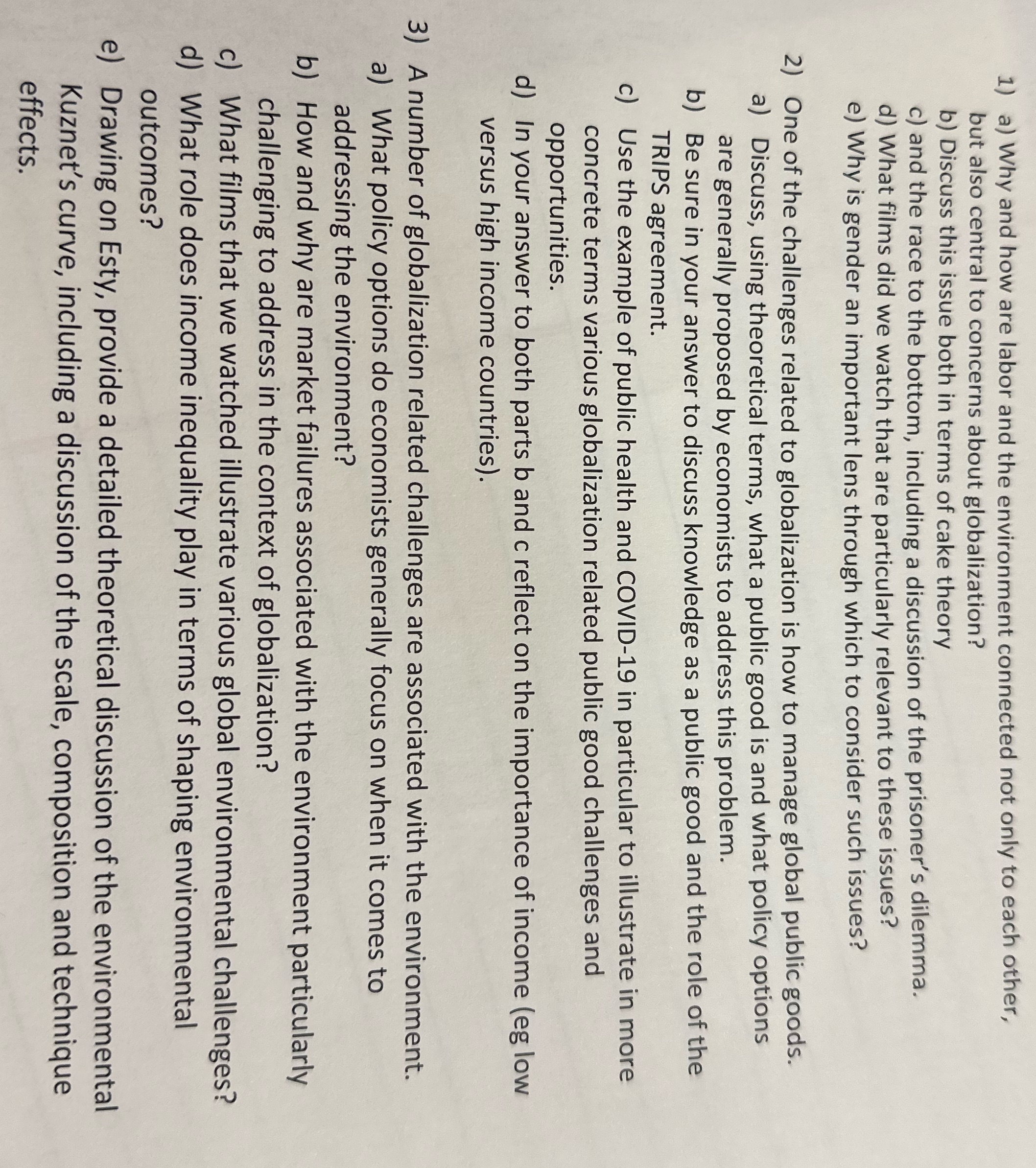 1) a) Why and how are labor and the environment connected