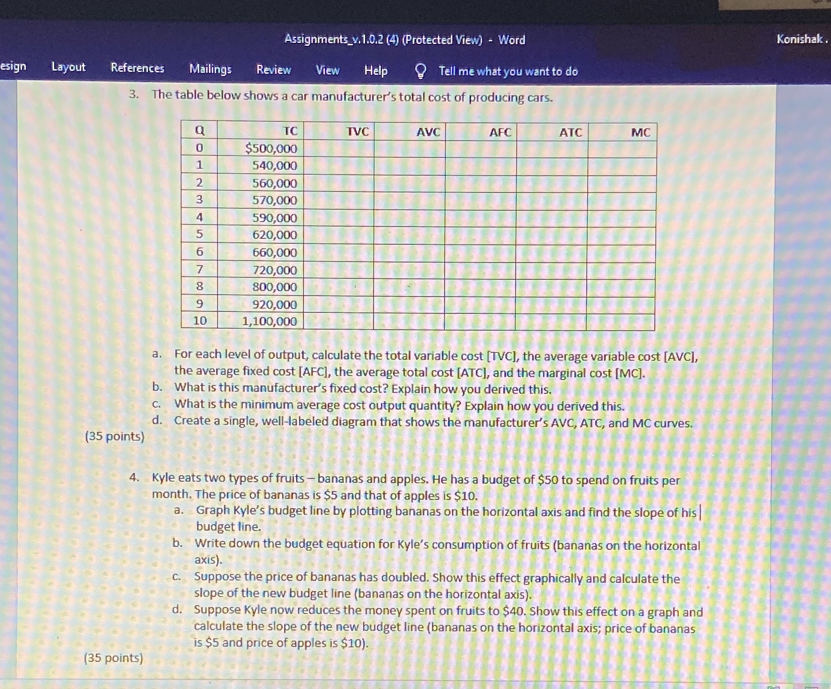 Assignments_v.1.0.2 (4) (Protected View) - Word Konishak esign Layout References Mailings