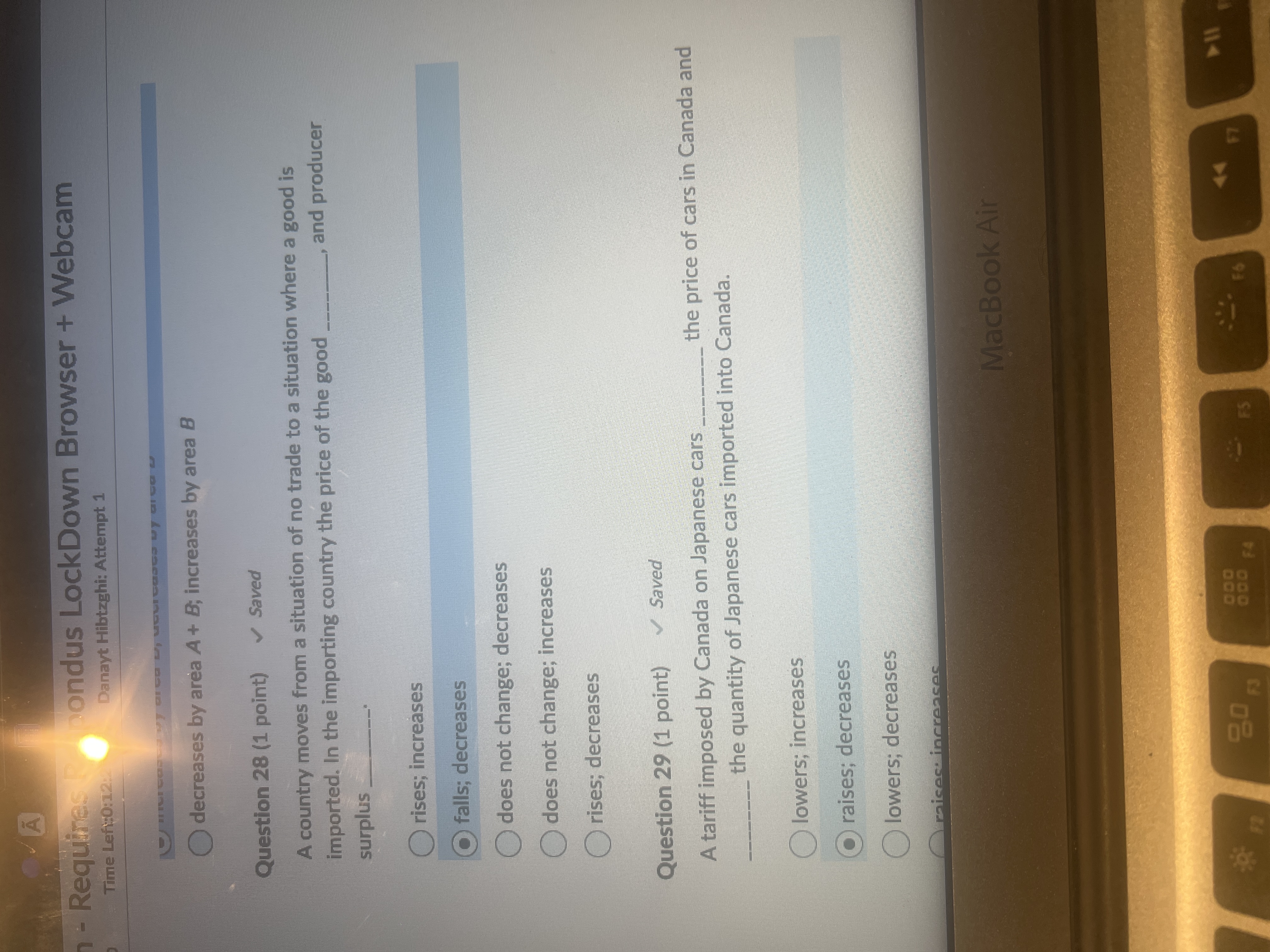  A - Requires pondus LockDown Browser + Webcam Time Left:0:12: Danayt