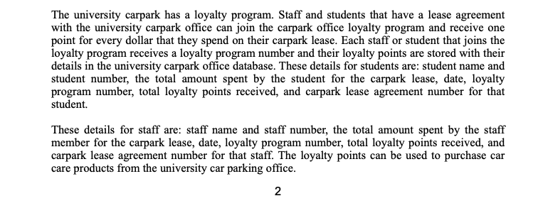University parking office requires you to design and implement a database to
