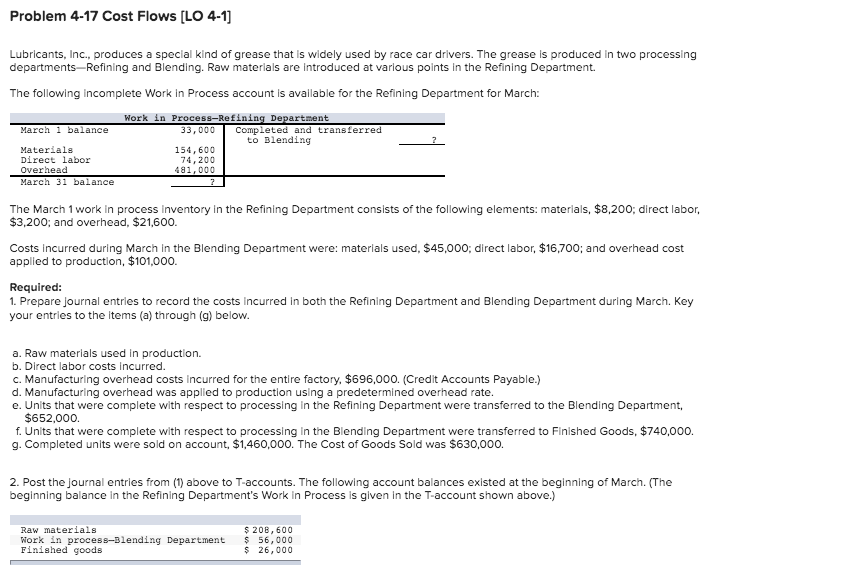  Please answer all parts. Thank you! Problem 4-17 Cost Flows [LO