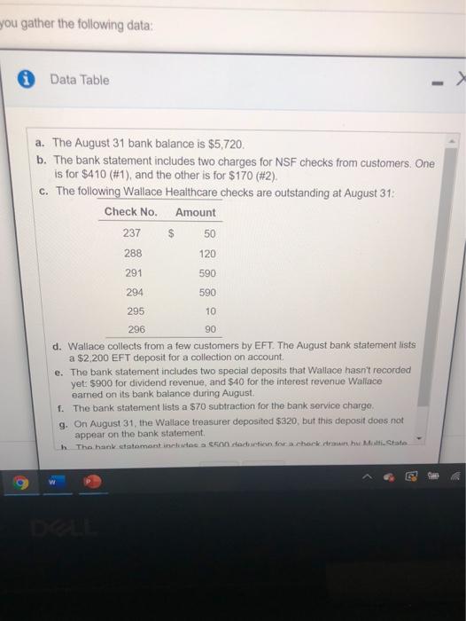  you gather the following data: 0 Data Table > a. The