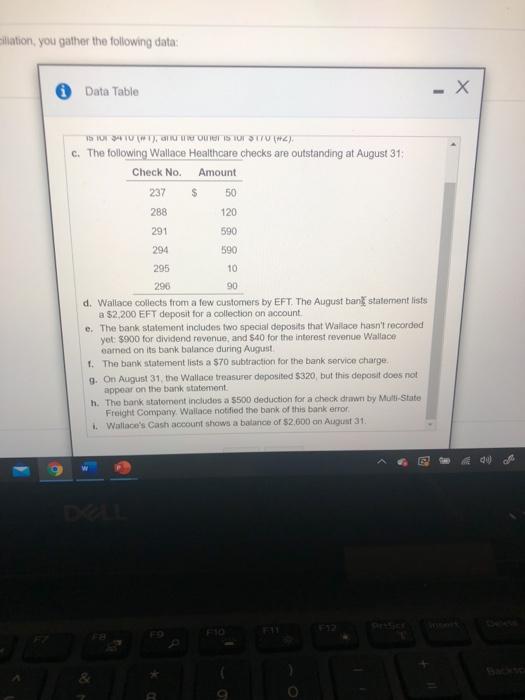 August 31 bank balance is $5,720 b. The bank statement includes two