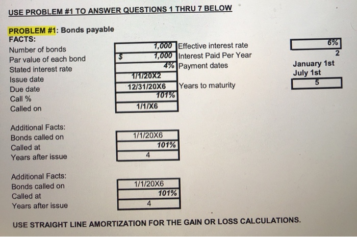  USE PROBLEM #1 TO ANSWER QUESTIONS 1 THRU 7 BELOW PROBLEM