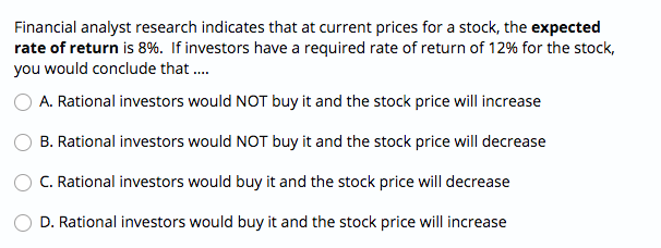  Financial analyst research indicates that at current prices for a stock,