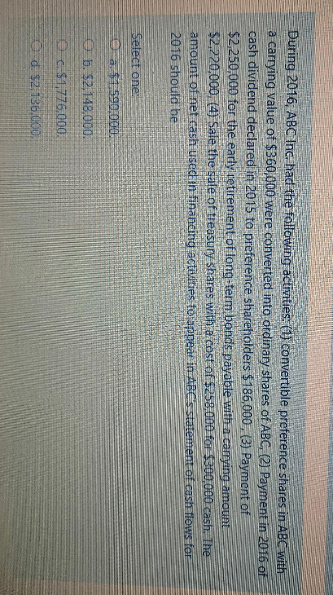  During 2016, ABC Inc. had the following activities: (1) convertible preference