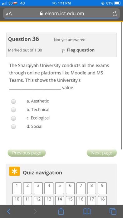  50 4G 1:11 PM @ 81% AA elearn.ict.edu.om Question 36 Not