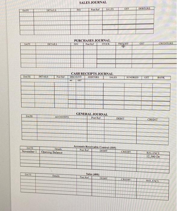 Record the following events from the November transactions of the company Shortcuts