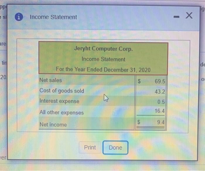 the income statement) Click the icon to view the balance sheet.) Compute