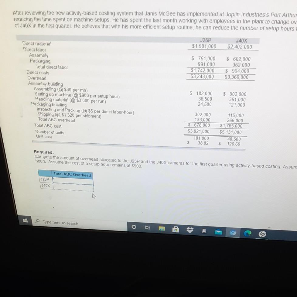 After reviewing the new activity-based costing system that Janis McGee has