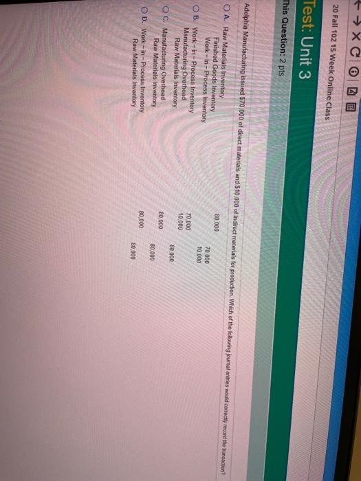  + XC TH 20 Fall 102 15 Week Online Class Test: