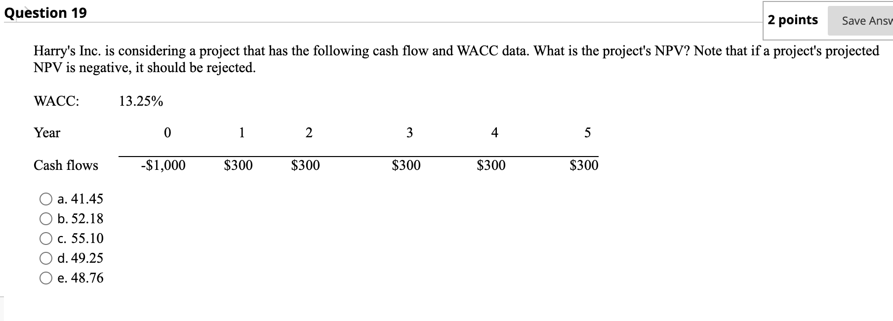 Question 19 2 points Save Ansy Harry's Inc. is considering a