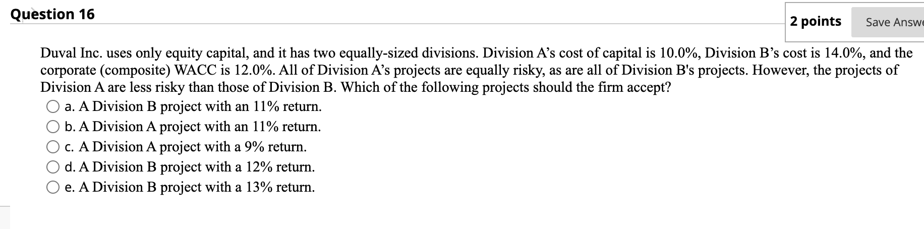 project that has the following cash flow and WACC data. What is