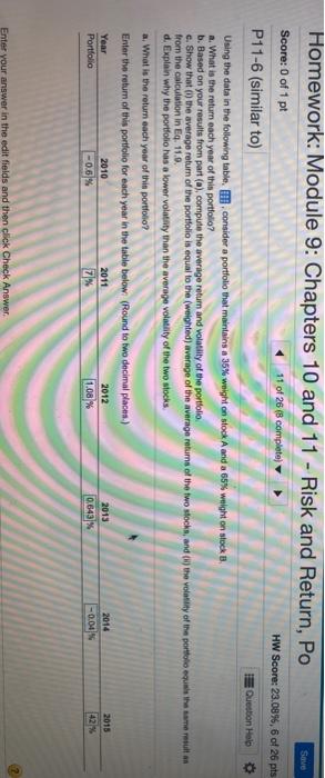  Homework: Module 9: Chapters 10 and 11 - Risk and Return,