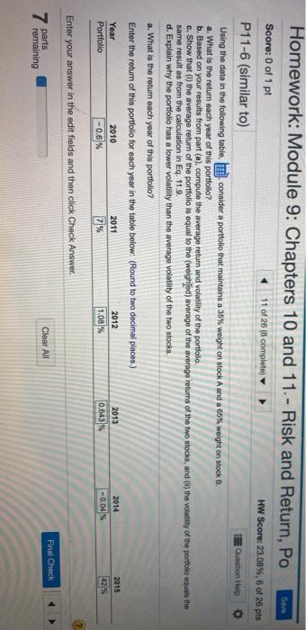 HW Score: 23.08%, 6 of 26 pts P11-6 (similar to) Question Hob