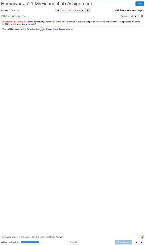Homework: 7-1 MyFinanceLab Assignment Save Score: 0 of 4 pts a