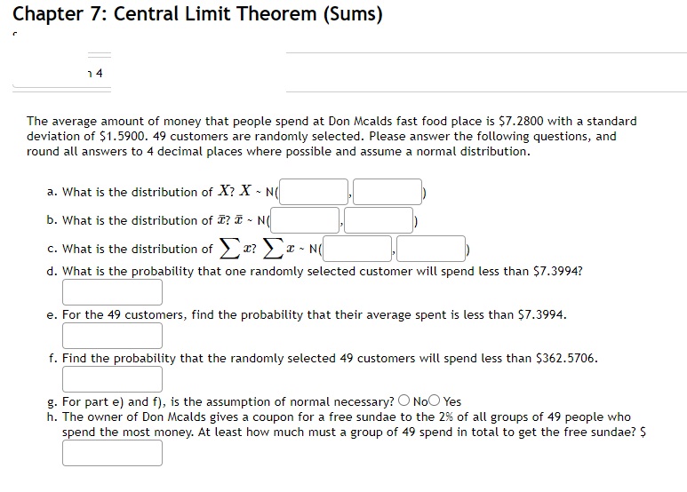  Chapter 7: Central Limit Theorem (Sums) 14 The average amount of