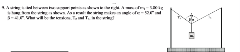  9. A string is tied between two support points as shown