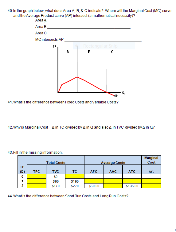  40. In the graph below, what does Area A, B, &