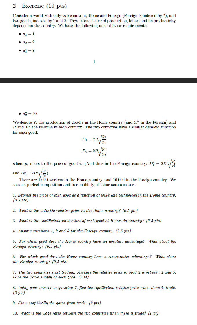 Please provide step-by-step solutions for the following. 2 Exercise (10 pts) Consider