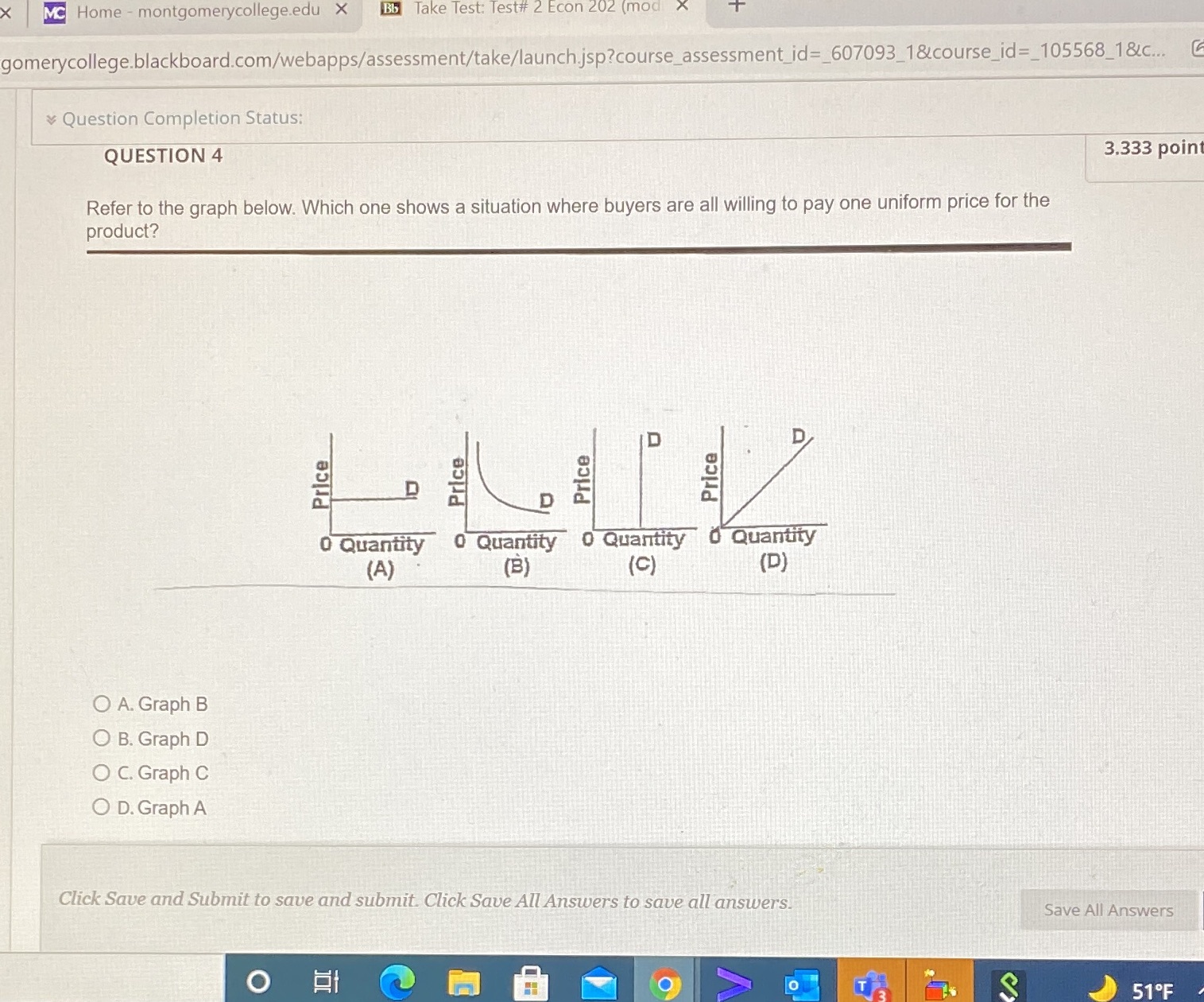 MC Home - montgomerycollege.edu x Bb Take Test: Test# 2 Econ