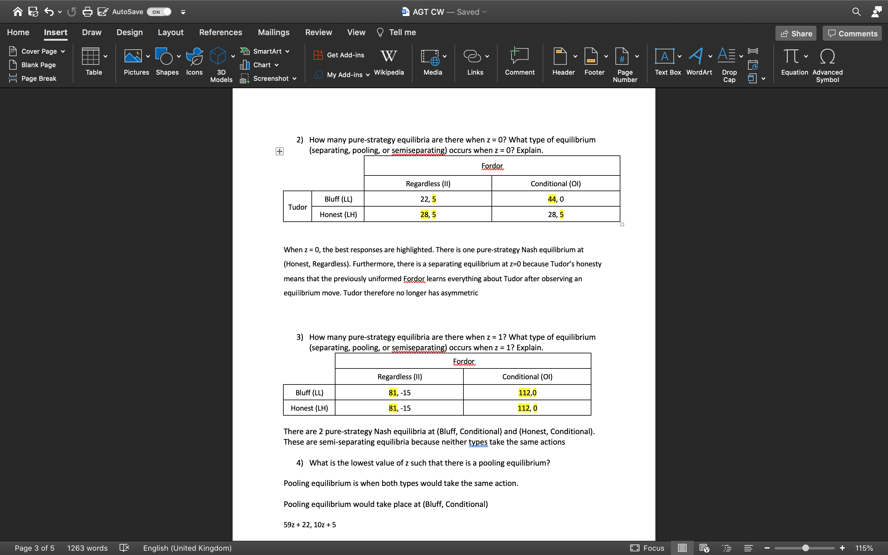 I am doing a game theory assignment. I am currently answering a