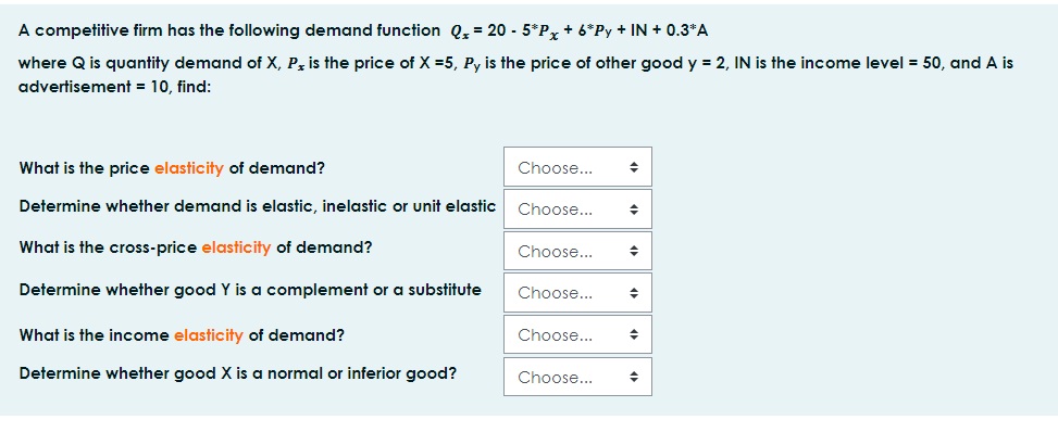 A competitive firm has the following demand function Q, = 20